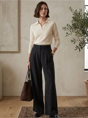 Everlane Black Tencel Way-High Wide Leg Trouser 12S Quiet Luxury Minimalist